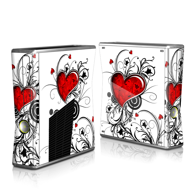Xbox 360 S Skin design of Heart, Line art, Love, Clip art, Plant, Graphic design, Illustration, with white, gray, black, red colors