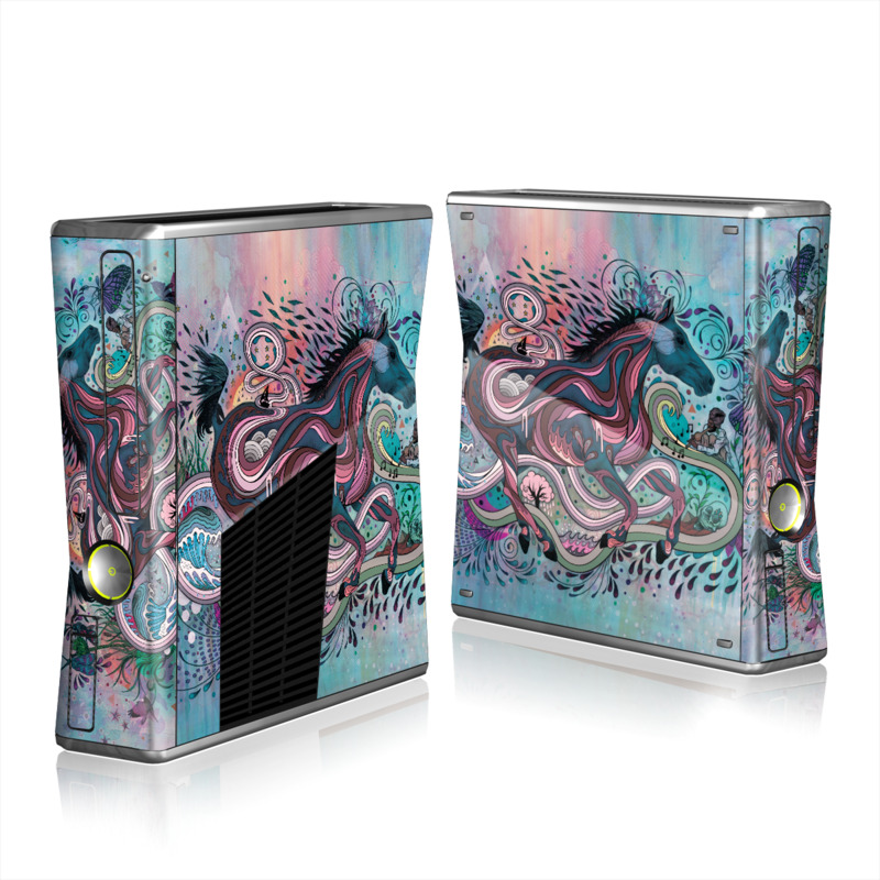 Xbox 360 S Skin design of Illustration, Art, Visual arts, Graphic design, Fictional character, Psychedelic art, Pattern, Drawing, Painting, Mythology, with gray, black, blue, red, purple colors