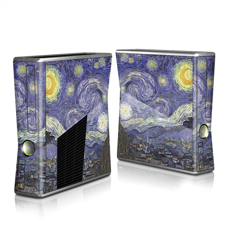 Xbox 360 S Skin design of Painting, Purple, Art, Tree, Illustration, Organism, Watercolor paint, Space, Modern art, Plant, with gray, black, blue, green colors