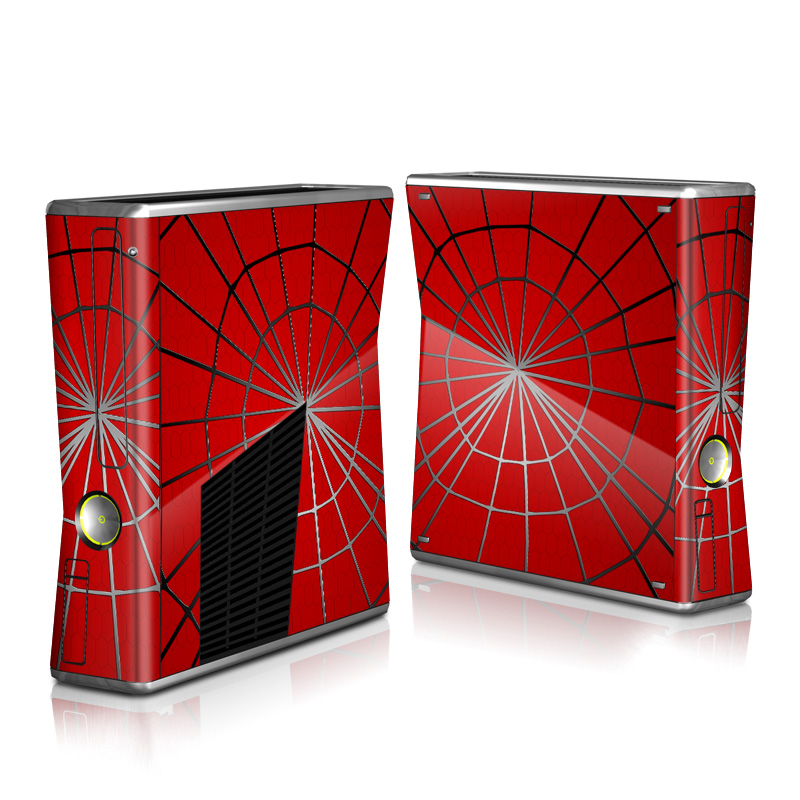 Xbox 360 S Skin design of Red, Symmetry, Circle, Pattern, Line, with red, black, gray colors