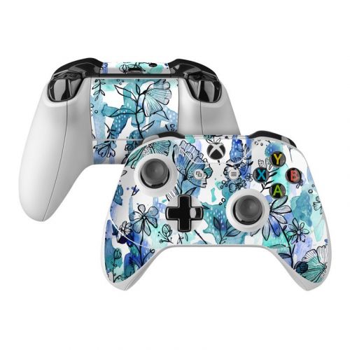 Blue Ink Floral Xbox One Controller Skin