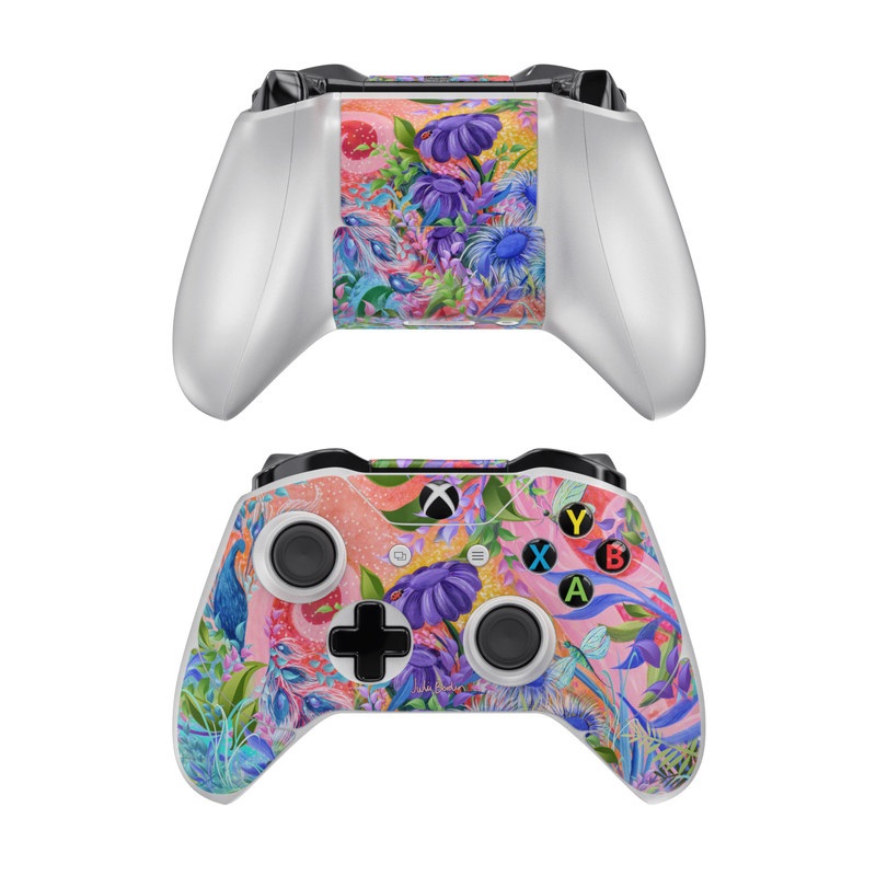 Xbox One Controller Skin design of Psychedelic art, Painting, Art, Acrylic paint, Pattern, Modern art, Visual arts, Textile, Design, Organism, with gray, blue, green, pink colors