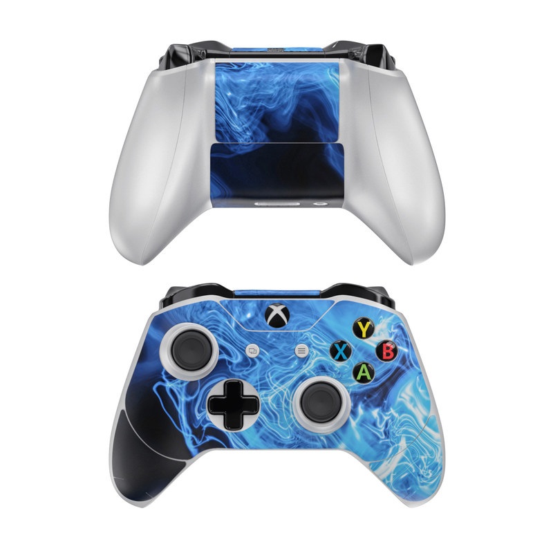 Xbox One Controller Skin design of Blue, Water, Electric blue, Organism, Pattern, Smoke, Liquid, Art with blue, black, purple colors