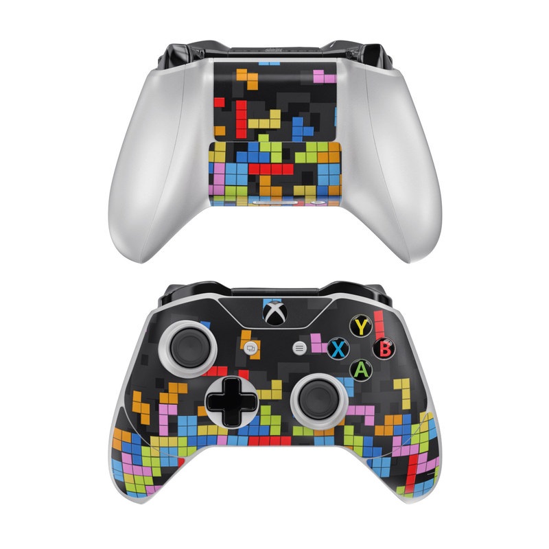 Xbox One Controller Skin design of Pattern, Symmetry, Font, Design, Graphic design, Line, Colorfulness, Magenta, Square, Graphics, with black, green, blue, orange, red colors