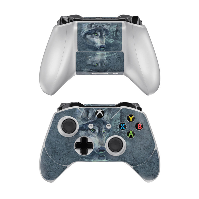 Xbox One Controller Skin design of Wolf, Canidae, Wildlife, Red wolf, Canis, canis lupus tundrarum, Snout, Saarloos wolfdog, Wolfdog, Carnivore, with black, gray, blue colors