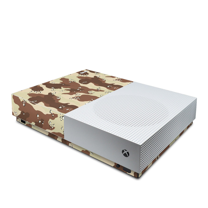 Xbox One S All Digital Edition Skin design of Military camouflage, Brown, Pattern, Design, Camouflage, Textile, Beige, Illustration, Uniform, Metal, with gray, red, black, green colors