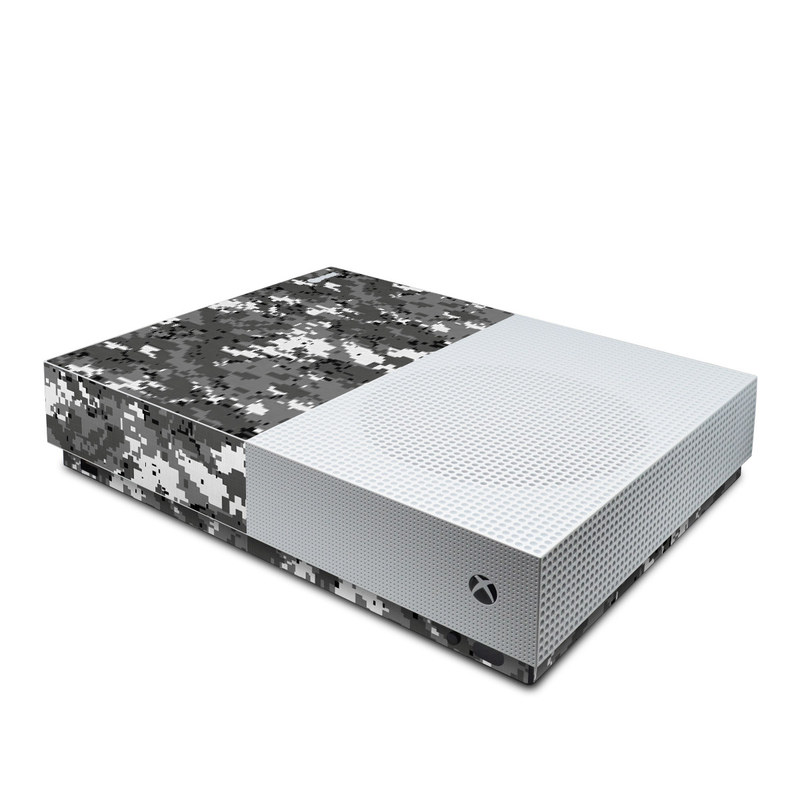 Xbox One S All Digital Edition Skin design of Military camouflage, Pattern, Camouflage, Design, Uniform, Metal, Black-and-white, with black, gray colors