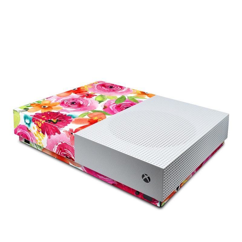 Xbox One S All Digital Edition Skin design of Flower, Cut flowers, Floral design, Plant, Pink, Bouquet, Petal, Flower Arranging, Artificial flower, Clip art, with pink, red, green, orange, yellow, blue, white colors