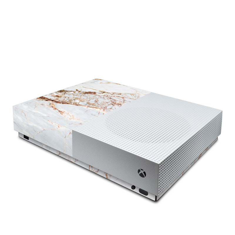 Xbox One S All Digital Edition Skin design of White, Branch, Twig, Beige, Marble, Plant, Tile, with white, gray, yellow colors