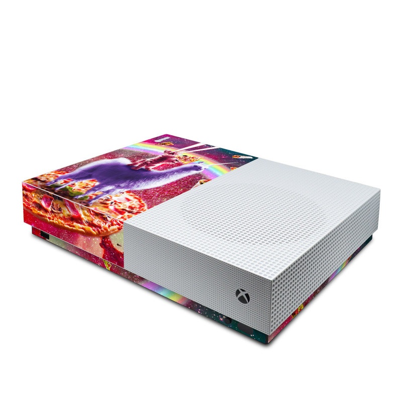 Xbox One S All Digital Edition Skin design of Llama, Unicorn, Fictional character, Illustration, Graphic design, Livestock, Camelid, Mythical creature, Graphics, Art, with red, white, yellow, gray, purple, blue, green colors