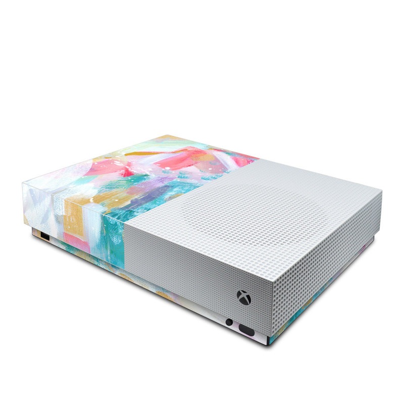 Xbox One S All Digital Edition Skin design of Colorfulness, Art paint, Paint, Pink, Creative arts, Art, Aqua, Magenta, Tints and shades, Font, with white, blue, pink, purple, green, yellow colors