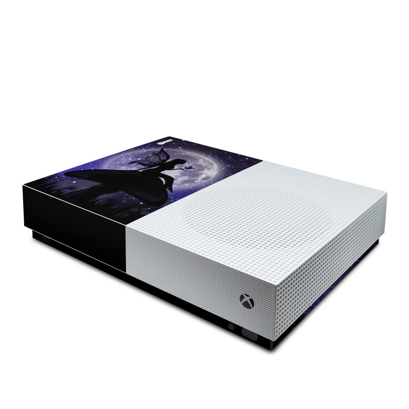Xbox One S All Digital Edition Skin design of Purple, Sky, Moonlight, Cg artwork, Fictional character, Darkness, Night, Illustration, Space, Star, with black, blue, gray, purple colors