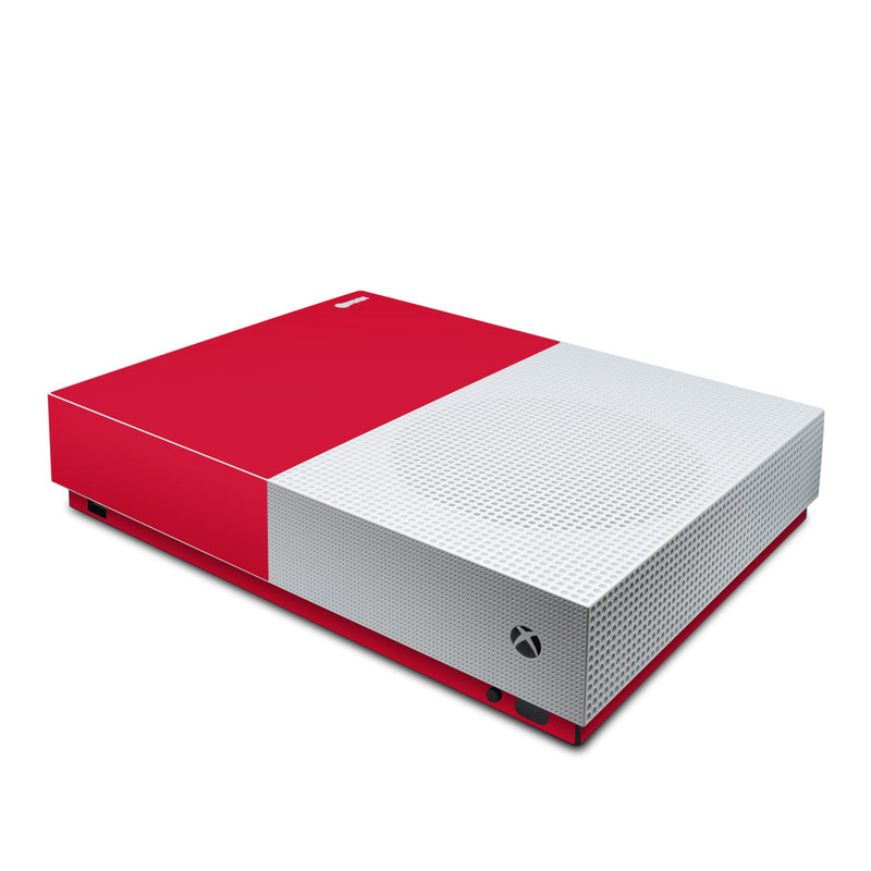 Xbox One S All Digital Edition Skin design of Red, Pink, Maroon, Purple, Orange, Violet, Magenta, Material property, Font, Peach with red colors