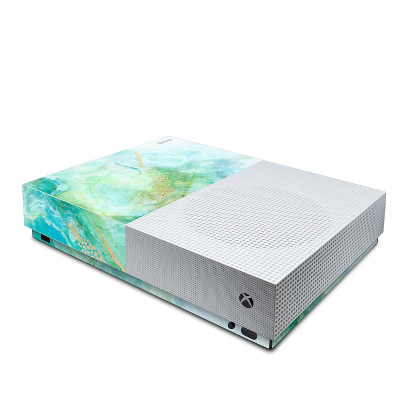 Xbox One S All Digital Edition Skin design of Blue, Watercolor paint, Aqua, Line, Sky, Design, Pattern, Art, Illustration, with blue, yellow, orange colors
