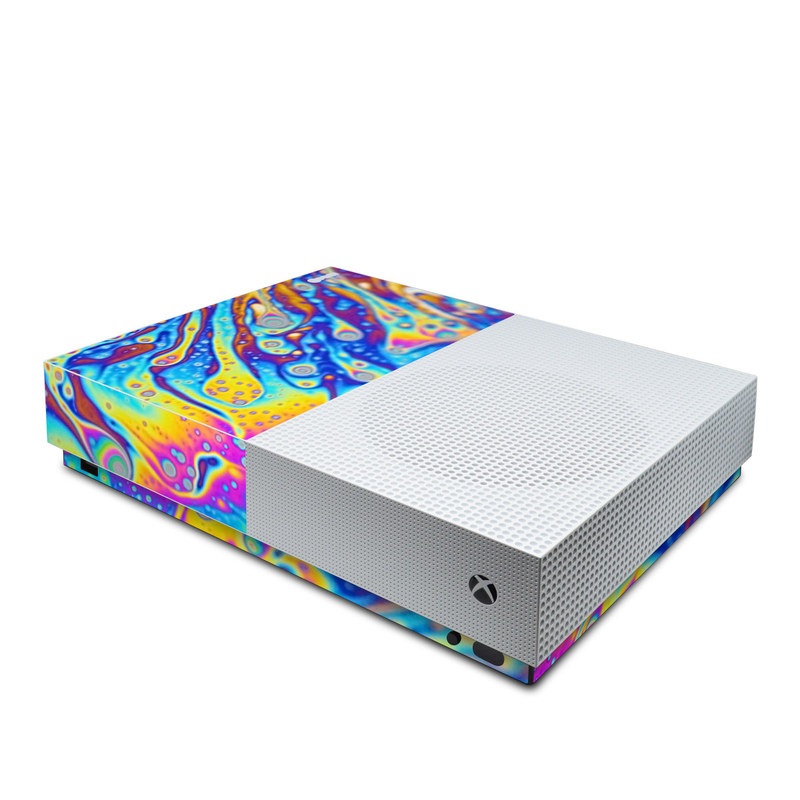 Xbox One S All Digital Edition Skin design of Psychedelic art, Blue, Pattern, Art, Visual arts, Water, Organism, Colorfulness, Design, Textile, with gray, blue, orange, purple, green colors