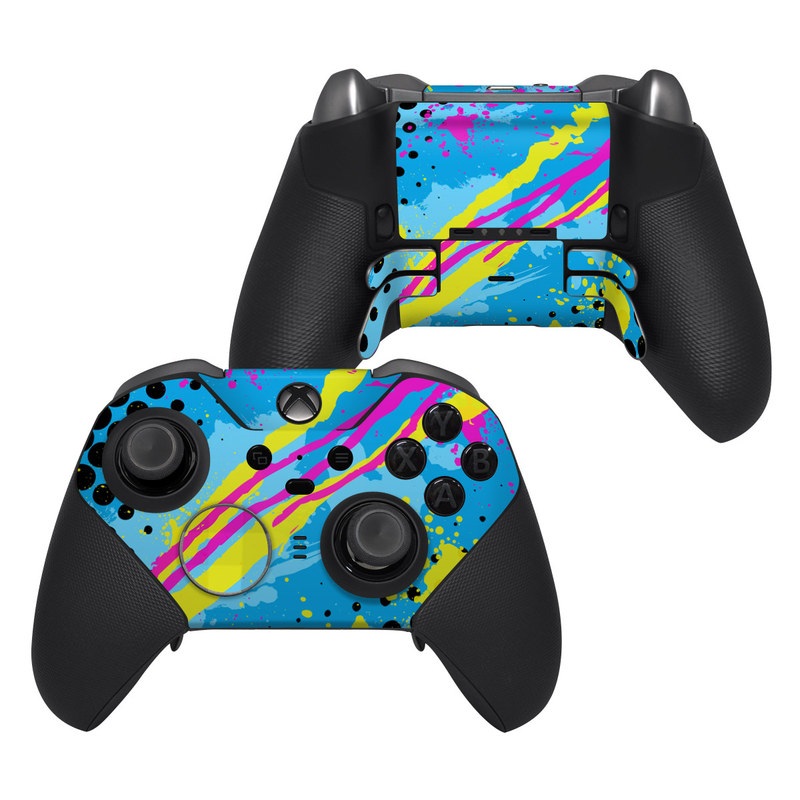 Xbox Elite Controller Series 2 Skin design of Blue, Colorfulness, Graphic design, Pattern, Water, Line, Design, Graphics, Illustration, Visual arts, with blue, black, yellow, pink colors