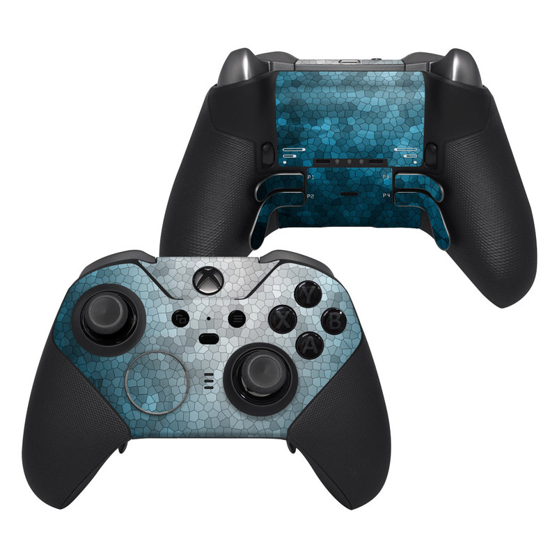 Xbox Elite Controller Series 2 Skin design of Blue, Aqua, Turquoise, Green, Water, Teal, Sky, Azure, Pattern, Atmosphere, with blue, white, gray colors