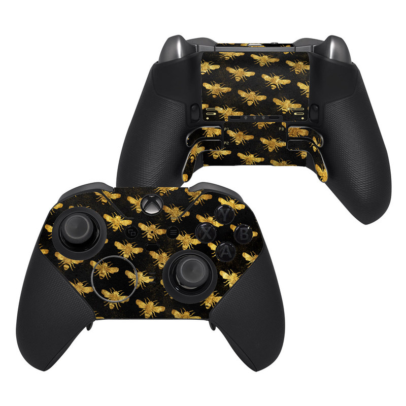 Xbox Elite Controller Series 2 Skin design of Pattern, Yellow, Flower, Design, Plant, Wildflower, Textile, Metal, with black, yellow colors