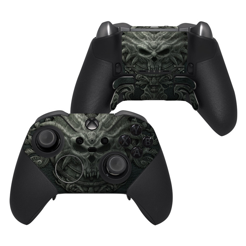 Xbox Elite Controller Series 2 Skin design of Demon, Dragon, Fictional character, Illustration, Supernatural creature, Drawing, Symmetry, Art, Mythology, Mythical creature, with black, gray colors