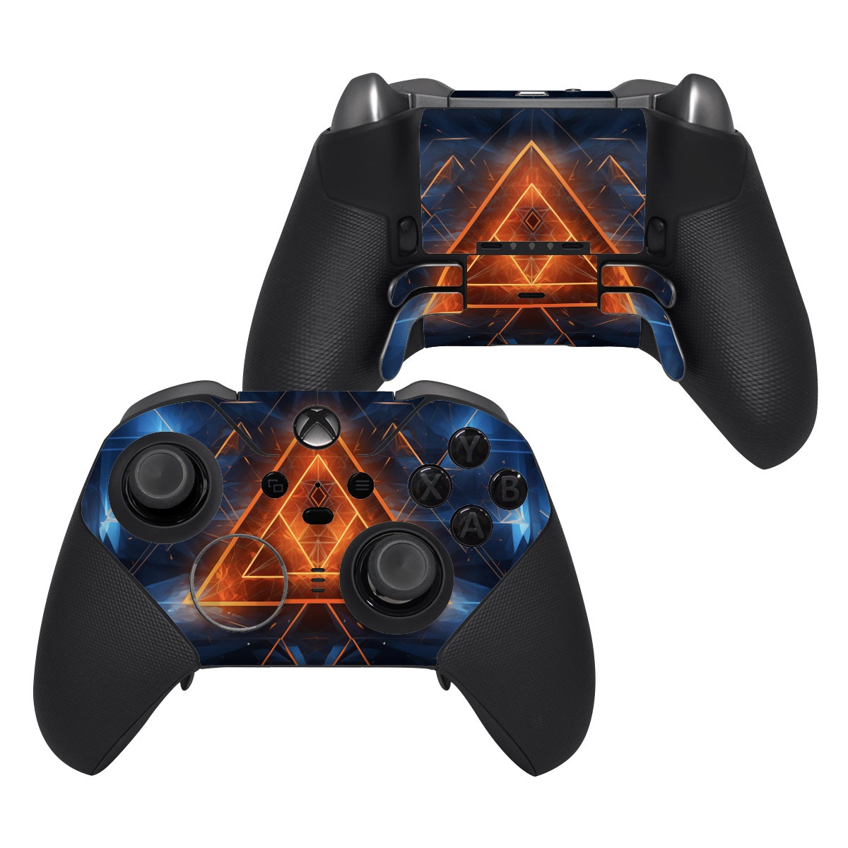Xbox Elite Controller Series 2 Skin design of Sky, Atmosphere, Water, Triangle, Cloud, Electricity, Astronomical object, Tree, Star, Font, with black, white, orange, yellow, red, blue colors