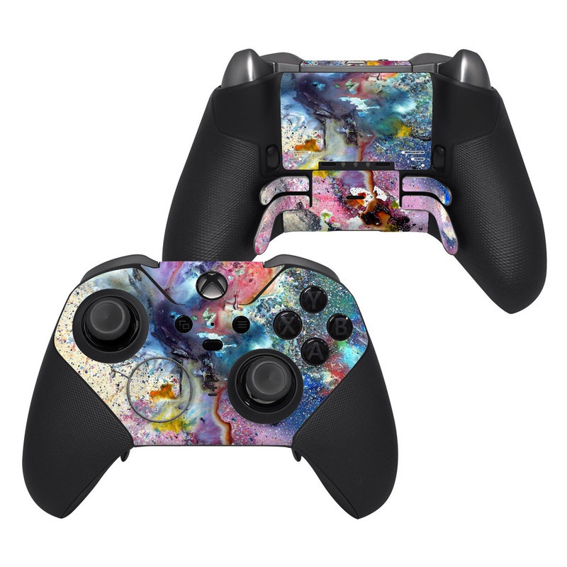 Xbox Elite Controller Series 2 Skin design of Watercolor paint, Painting, Acrylic paint, Art, Modern art, Paint, Visual arts, Space, Colorfulness, Illustration, with gray, black, blue, red, pink colors
