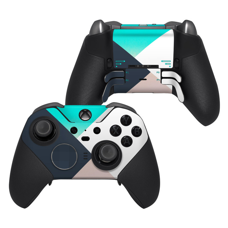 Xbox Elite Controller Series 2 Skin design of Blue, Turquoise, Aqua, Line, Triangle, Design, Material property, Graphic design, Pattern, Architecture, with black, white, brown, blue colors