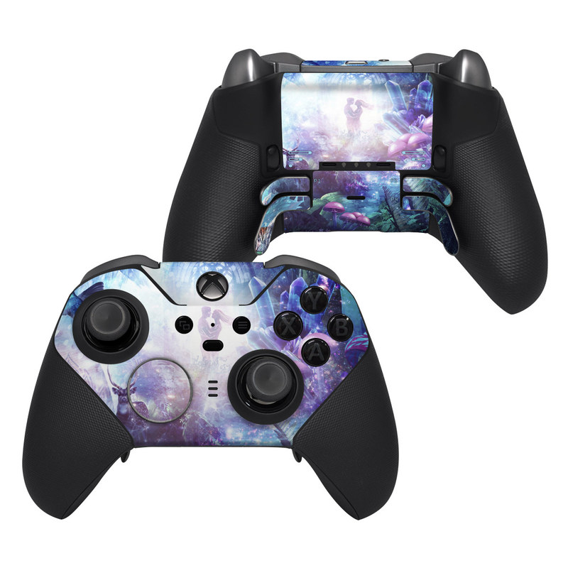 Xbox Elite Controller Series 2 Skin design of Man, Woman, Fictional Character, Mythology, Bird, Wing, Mythical Creature, Deer, Tiger, Mushrooms, Butterfly, with white, blue, green, red, yellow, black, purple, gray colors
