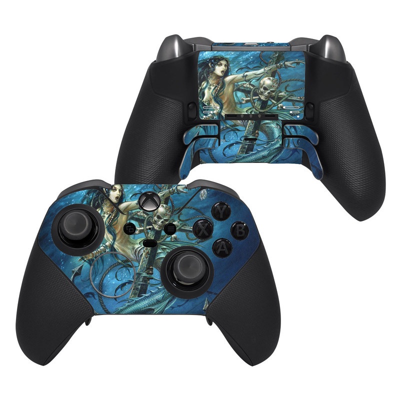 Xbox Elite Controller Series 2 Skin design of Mermaid, Cg artwork, Illustration, Fictional character, Art, Mythology, Mythical creature, Graphic design, with blue, green, white, black colors