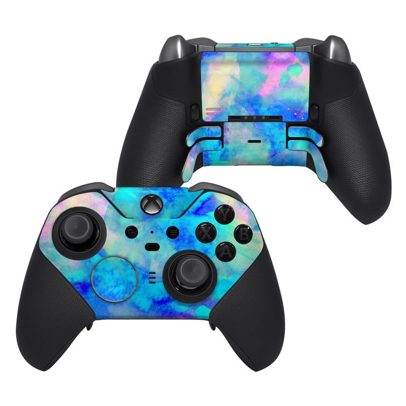 Xbox Elite Controller Series 2 Skin design of Blue, Turquoise, Aqua, Pattern, Dye, Design, Sky, Electric blue, Art, Watercolor paint with blue, purple colors