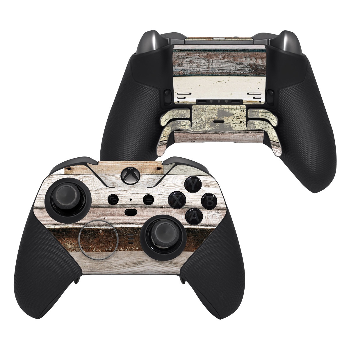 Xbox Elite Controller Series 2 Skin design of Wood, Wall, Plank, Line, Lumber, Wood stain, Beige, Parallel, Hardwood, Pattern, with brown, white, gray, yellow colors