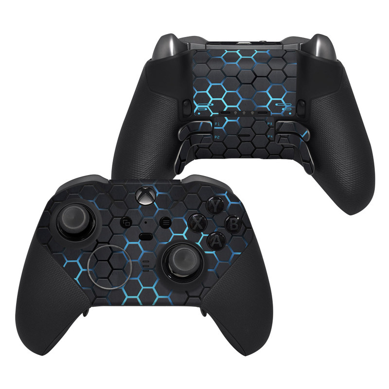 Xbox Elite Controller Series 2 Skin design of Pattern, Water, Design, Circle, Metal, Mesh, Sphere, Symmetry, with black, gray, blue colors