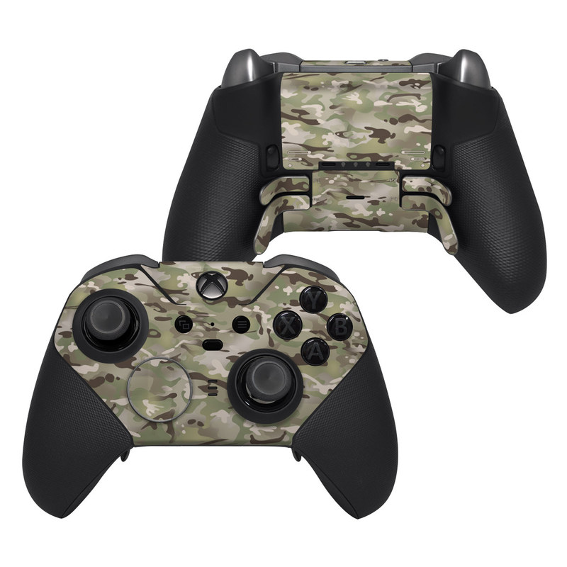 Xbox Elite Controller Series 2 Skin design of Military camouflage, Camouflage, Pattern, Clothing, Uniform, Design, Military uniform, Bed sheet, with gray, green, black, red colors
