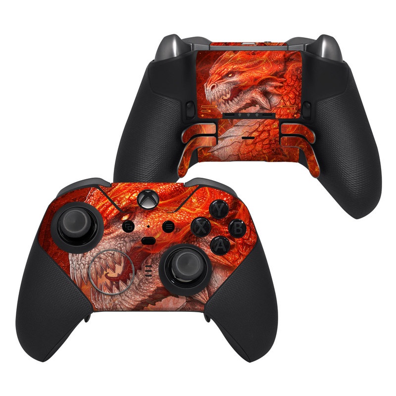 Xbox Elite Controller Series 2 Skin design of Fictional character, Cg artwork, Illustration, Art, Demon, Geological phenomenon, Mythical creature, Dragon, Cryptid, with red, orange, yellow colors