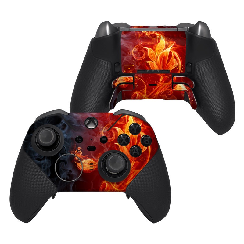 Xbox Elite Controller Series 2 Skin design of Flame, Fire, Heat, Red, Orange, Fractal art, Graphic design, Geological phenomenon, Design, Organism, with black, red, orange colors