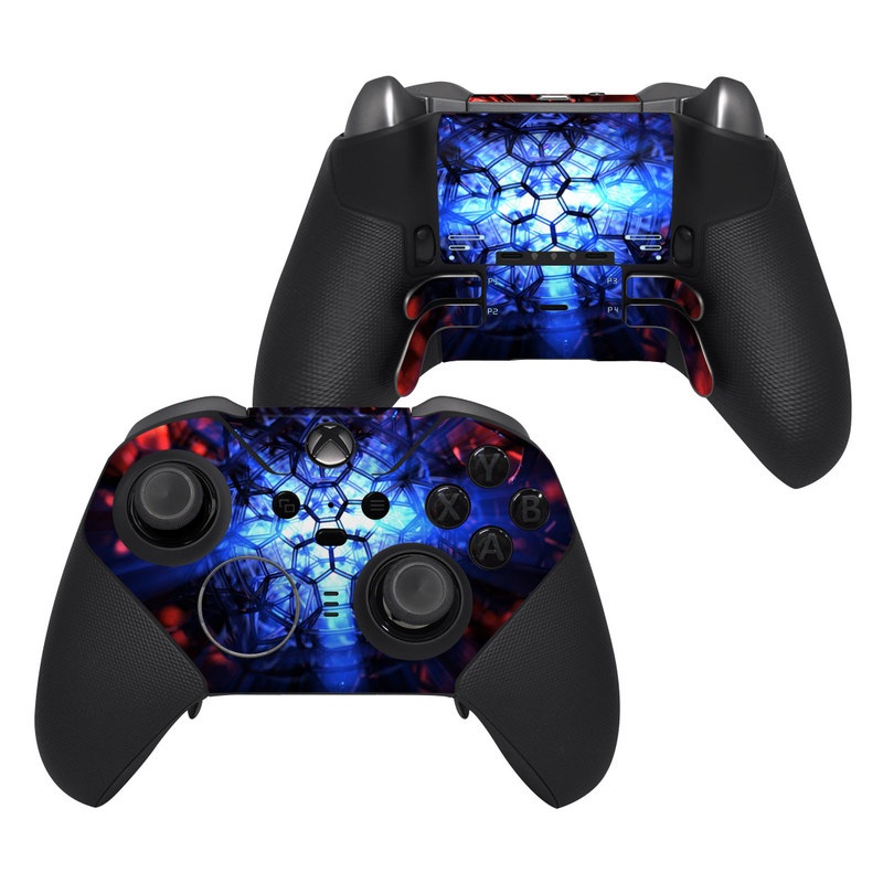 Xbox Elite Controller Series 2 Skin design of Blue, Fractal art, Red, Light, Pattern, Lighting, Art, Kaleidoscope, Design, Psychedelic art with black, blue, red colors