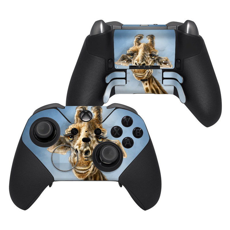 Xbox Elite Controller Series 2 Skin design of Giraffe, Giraffidae, Terrestrial animal, Wildlife, Head, Snout, Organism, Adaptation, Close-up, Neck, with gray, black, blue, green colors