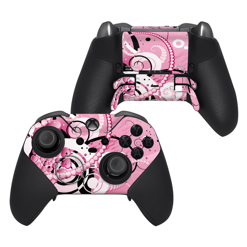 Xbox Elite Controller Series 2 Skin design of Pink, Floral design, Graphic design, Text, Design, Flower Arranging, Pattern, Illustration, Flower, Floristry, with pink, gray, black, white, purple, red colors