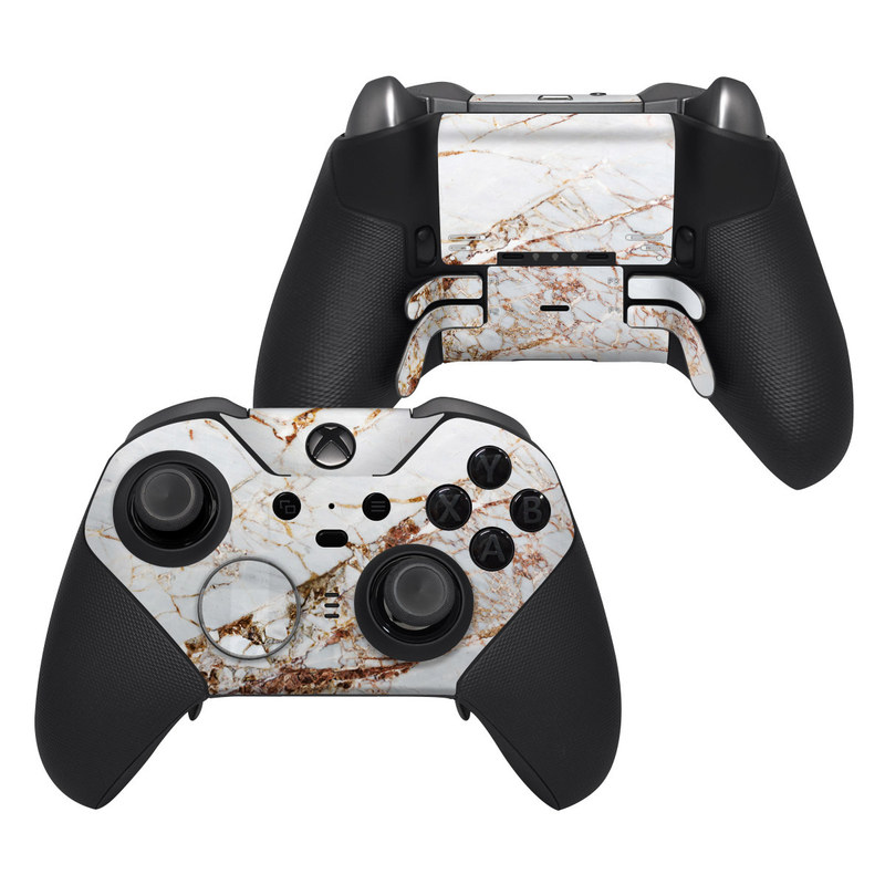 Xbox Elite Controller Series 2 Skin design of White, Branch, Twig, Beige, Marble, Plant, Tile, with white, gray, yellow colors