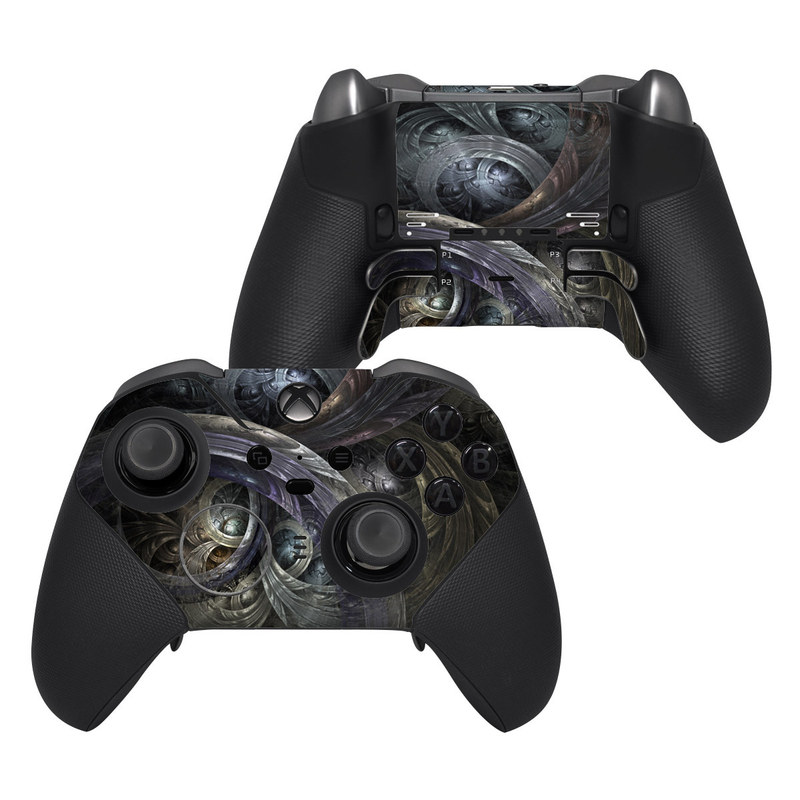 Xbox Elite Controller Series 2 Skin design of Fractal art, Graphic design, Art, Cg artwork, Darkness, Circle, Pattern, Illustration, Graphics, Metal, with black, gray, blue colors