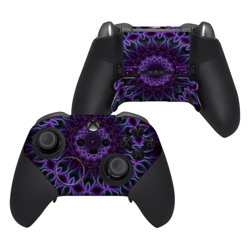 Xbox Elite Controller Series 2 Skin design of Colorfulness, Pattern, Purple, Violet, Magenta, Red, Pink, Art, Fractal Art, Visual Arts, Design, Circle, Symmetry, Psychedelic Art, Motif, Kaleidoscope, Graphics, with black, purple, blue, white colors