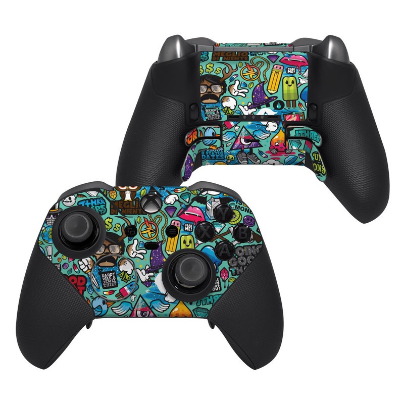 Xbox Elite Controller Series 2 Skin design of Cartoon, Art, Pattern, Design, Illustration, Visual arts, Doodle, Psychedelic art with black, blue, gray, red, green colors