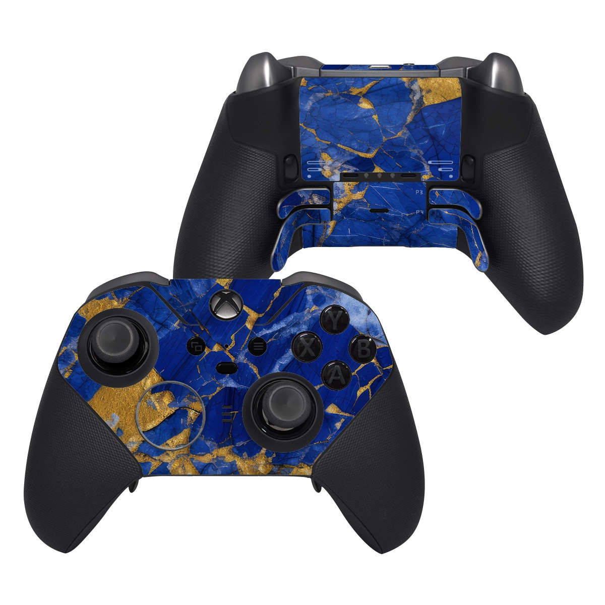 Xbox Elite Controller Series 2 Skin design of Liquid, Blue, Azure, Fluid, Pattern, Electric blue, Tints and shades, Transparent material, Water, Symmetry, with blue, yellow, brown, orange colors