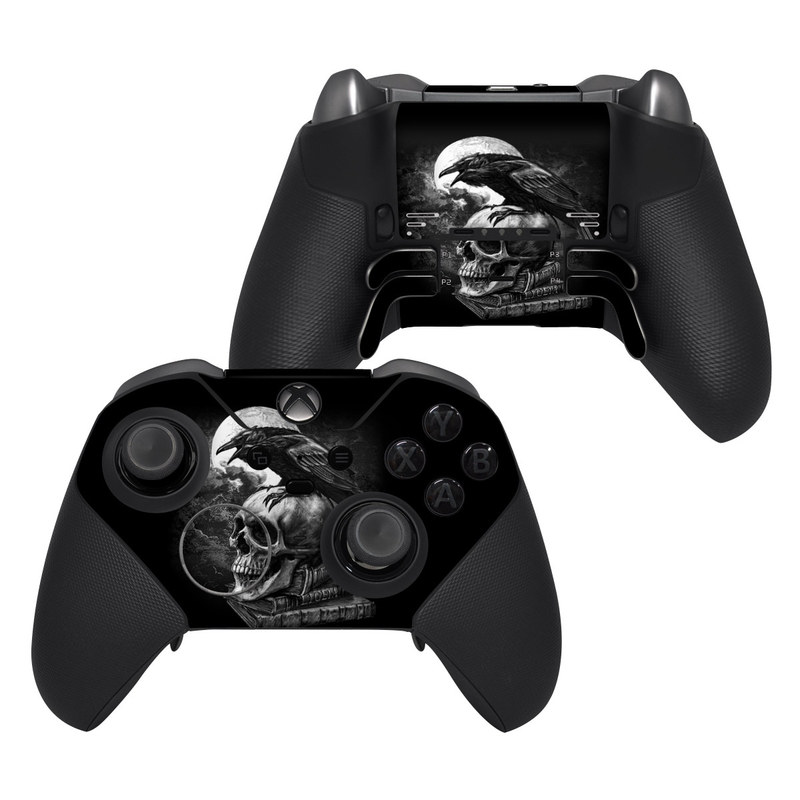 Xbox Elite Controller Series 2 Skin design of Bone, Skull, Bird, Darkness, Monochrome, Wing, Black-and-white, Illustration, Beak, Fictional Character, Drawing, Symbol with black, white, gray colors