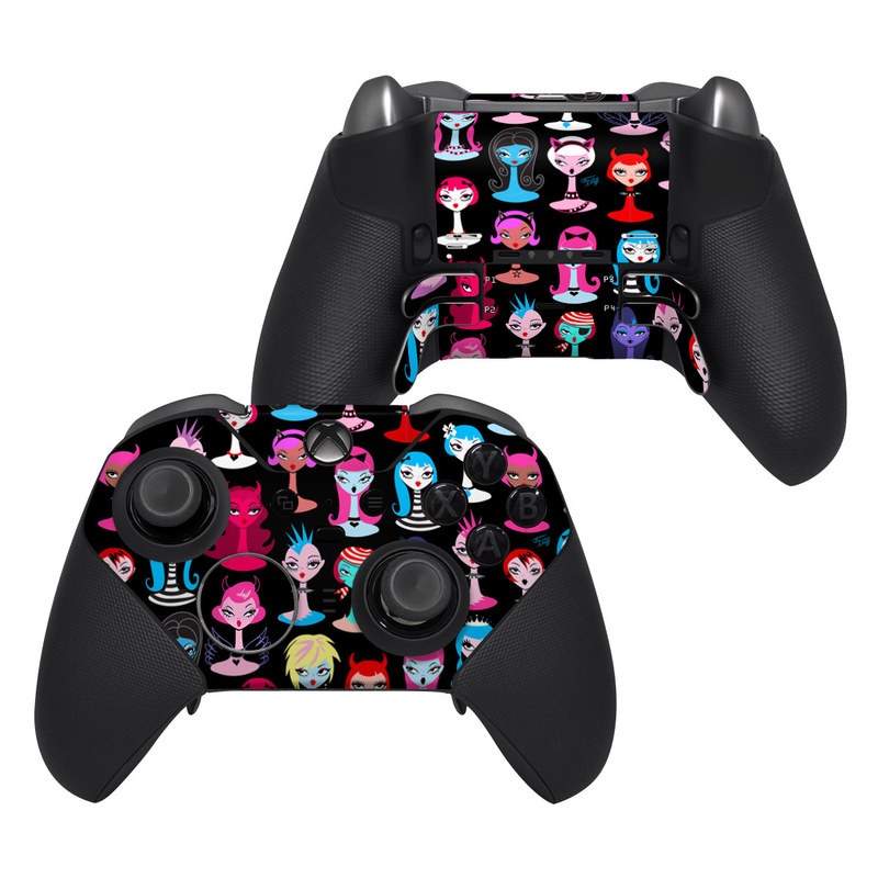 Xbox Elite Controller Series 2 Skin design of Facial expression, Product, Font, Pink, Red, Magenta, Material property, Pattern, Fictional character, Illustration, with black, pink, blue, brown, red, green, white, yellow colors