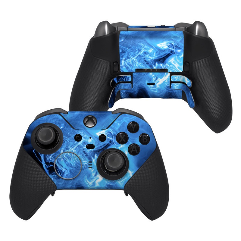 Xbox Elite Controller Series 2 Skin design of Blue, Water, Electric blue, Organism, Pattern, Smoke, Liquid, Art, with blue, black, purple colors