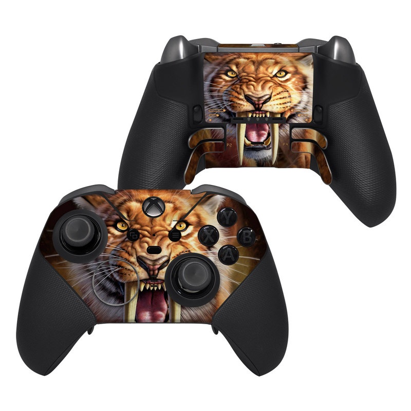 Xbox Elite Controller Series 2 Skin design of Roar, Felidae, Facial expression, Wildlife, Whiskers, Bengal tiger, Carnivore, Snout, Big cats, Fang, with black, orange, yellow, white colors