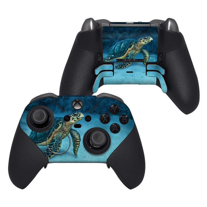 Xbox Elite Controller Series 2 Skin design of Water, Nature, Organism, Reptile, Turtle, Hawksbill sea turtle, Underwater, Wildlife, Sea turtle, Reef, with green, gray, blue, white colors