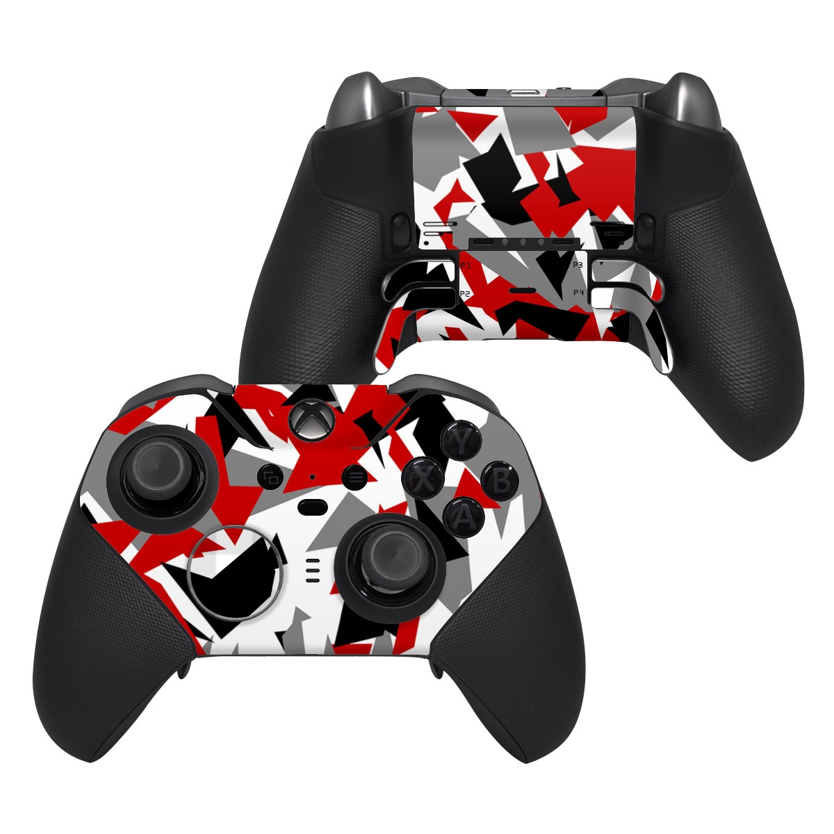Xbox Elite Controller Series 2 Skin design of Red, Pattern, Font, Design, Textile, Carmine, Illustration, Flag, Crowd, with red, white, black, gray colors