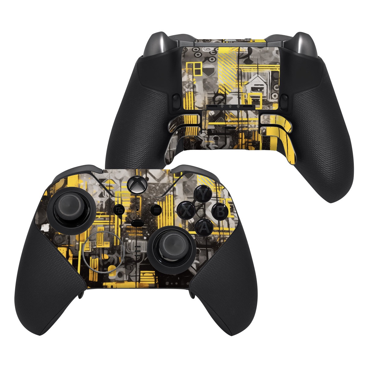Xbox Elite Controller Series 2 Skin design of Rectangle, Yellow, Font, Art, City, Engineering, Tints and shades, Pattern, Symmetry, Space, with black, white, gray, yellow colors