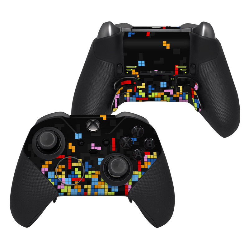 Xbox Elite Controller Series 2 Skin design of Pattern, Symmetry, Font, Design, Graphic design, Line, Colorfulness, Magenta, Square, Graphics, with black, green, blue, orange, red colors
